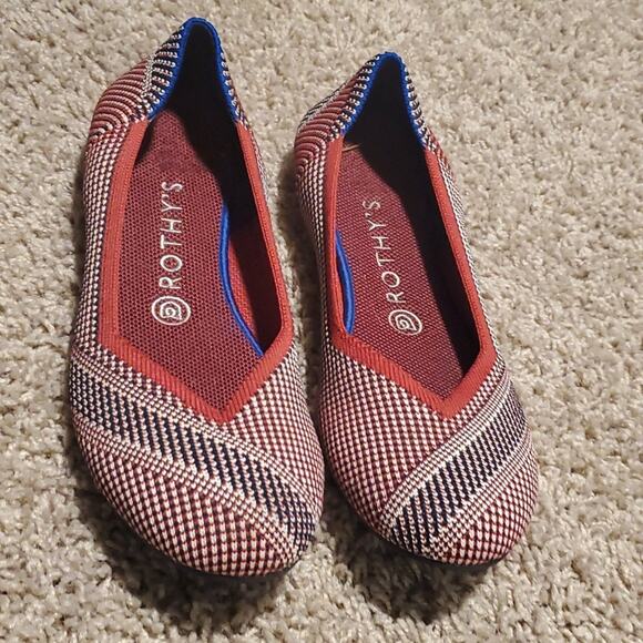 Rothy’s Mirror Stripe flat red white blue Rare Patriotic Special Edition LikeNew - Picture 2 of 5